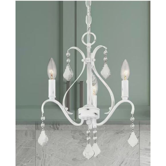 Livex Lighting Caterina 3-Light Antique White Transitional Crystal Chandelier - Picture 1 of 6